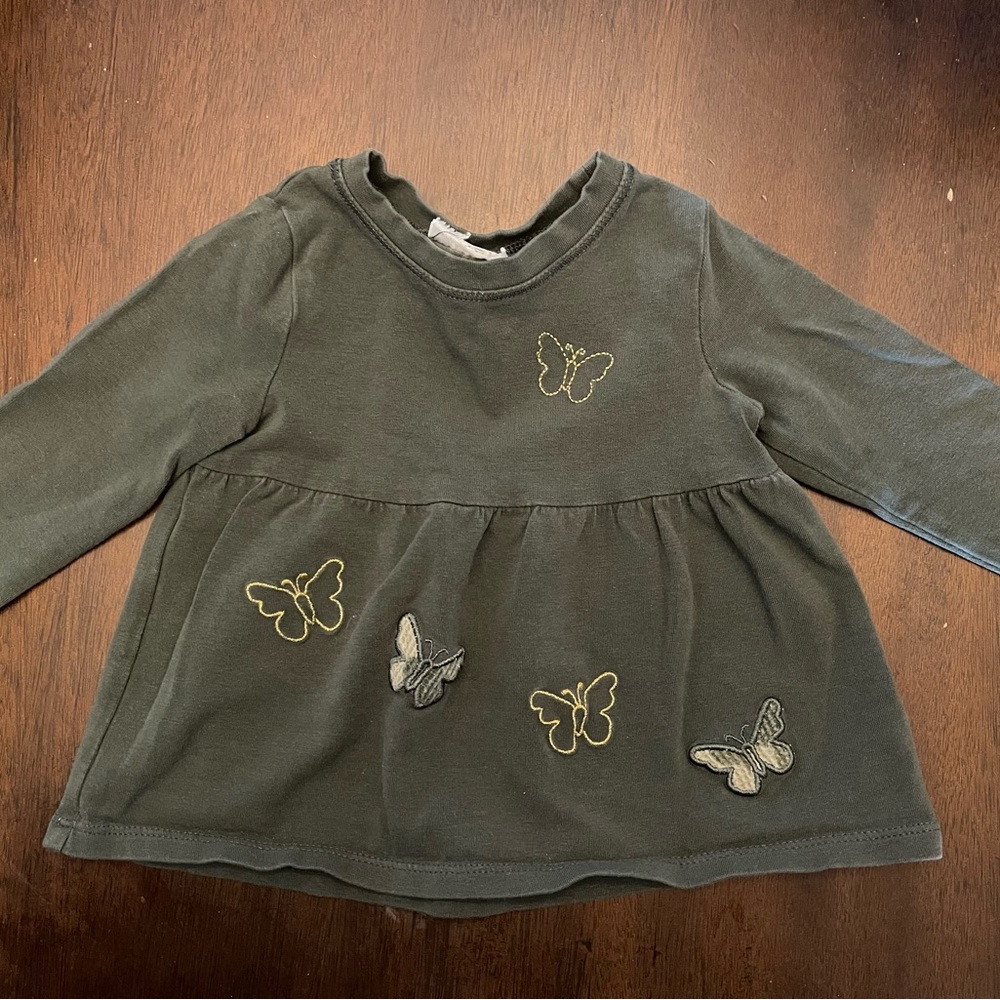 Green Baby Girls Shirt 3-6 Months Butterflies Longsleeve